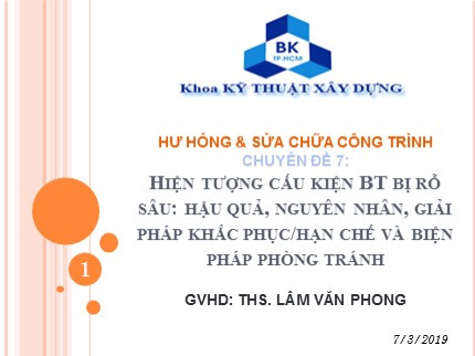 Môn Hư hỏng và sửa chữa công trình - Chuyên đề: Hiện tượng cấu kiện bình thường bị rỗ sâu: Hậu quả, nguyên nhân, giải pháp khắc phục/hạn chế và biện pháp phòng tránh