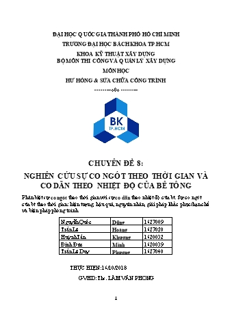 Môn Hư hỏng và sửa chữa công trình - Chuyên đề: Nghiên cứu sự co ngót theo thời gian và co dãn theo nhiệt độ của bê tông