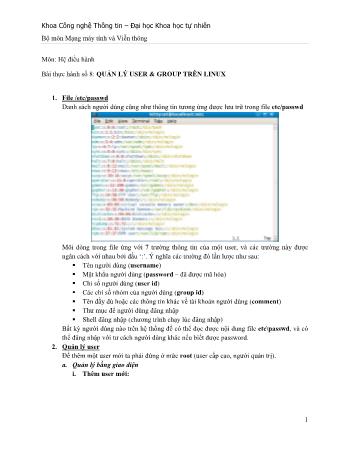 Thực hành Hệ điều hành - Bài thực hành số 8: Quản lý user & group trên linux