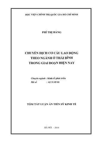 Tóm tắt Luận án tiến sỹ kinh tế Chuyển dịch cơ cấu lao động theo ngành ở Thái Bình trong giai đoạn hiện nay