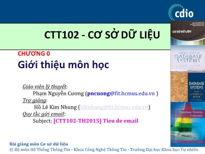 Bài giảng Cơ sở dữ liệu - Chương 0: Giới thiệu môn học - Phạm Nguyễn Cương