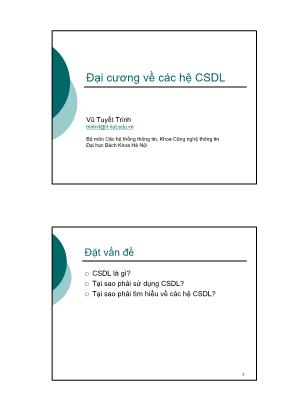 Bài giảng Cơ sở dữ liệu - Chương 1: Đại cương về các hệ CSDL - Vũ Tuyết Trinh