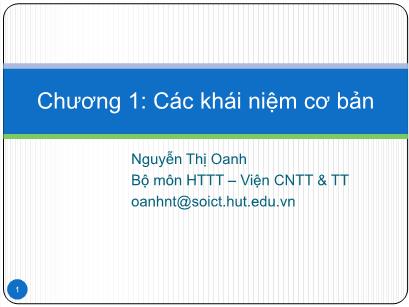 Bài giảng Cơ sở dữ liệu đa phương tiện - Chương 1: Các khái niệm cơ bản - Nguyễn Thị Oanh