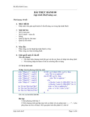 Bài tập thực hành Chuyên đề Linux - Bài thực hành 8: Lập trình Shell nâng cao