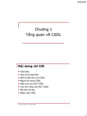 Bài giảng Cơ sở dữ liệu - Chương 1: Tổng quan về CSDL - Nguyễn Thị Như Anh