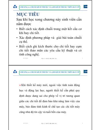 Bài giảng Dung sai và kỹ thuật đo - Chương 4: Chuỗi kích thước và ghi kích thước trên bản vẽ - Thái Thị Thu Hà