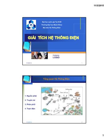 Bài giảng Giải tich hệ thống điện - Chương 1: Tổng quan hệ thống điện