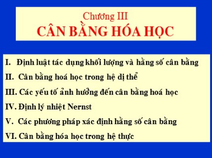 Bài giảng Hóa Lý 1 - Chương 3: Cân bằng hóa học - Ngo Thanh An