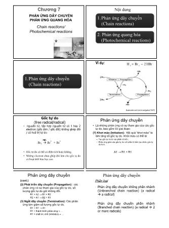 Bài giảng Hóa Lý 2 - Chương 7: Phản ứng dây chuyền (Chain reactions) và Phản ứng quang hóa (Photochemical reactions)