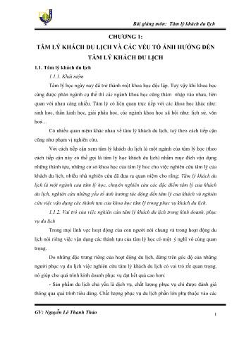 Bài giảng Tâm lý khách du lịch - Chương 1: Tâm lý khách du lịch và các yếu tố ảnh hưởng đến tâm lý khách du lịch