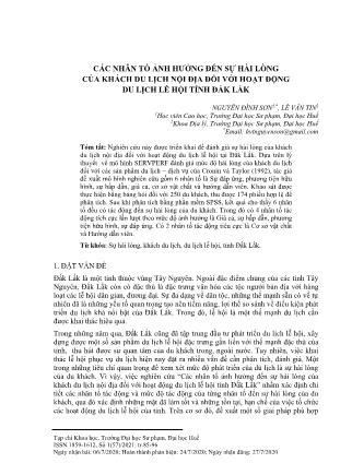 Các nhân tố ảnh hưởng đến sự hài lòng của khách du lịch nội địa đối với hoạt động du lịch lễ hội tỉnh Đắk Lắk