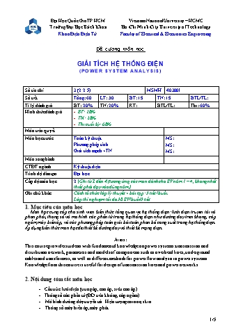 Đề cương môn học Giải tích hệ thống điện (power system analysis)