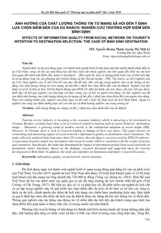 Đề tài Ảnh hưởng của chất lượng thông tin từ mạng xã hội đến ý định lựa chọn điểm đến của du khách: Nghiên cứu trường hợp điểm đến Bình Định