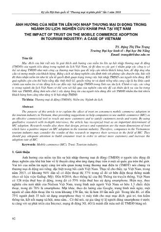 Đề tài Ảnh hưởng của niềm tin lên hội nhập thương mại di động trong ngành du lịch: Nghiên cứu khám phá tại Việt Nam - Đặng Thị Thu Trang