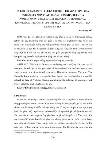 Đề tài Bảo hộ tài sản trí tuệ là tri thức truyền thống qua nghiên cứu môn phái võ lâm – Tân Khánh Bà Trà