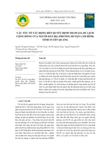 Đề tài Các yếu tố tác động đến quyết định tham gia du lịch cộng đồng của người dân địa phương huyện Lâm Bình, tỉnh Tuyên Quang