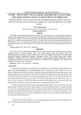 Đề tài Cơ hội – thách thức cho ngành du lịch khi Việt Nam gia nhập cộng đồng kinh tế ASEAN và một  số đề xuất chính sách - Lê Thanh Tùng