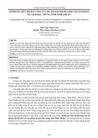 Đề tài Đánh giá mức độ hài lòng của du khách nội địa đối với sản phẩm du lịch đặc trưng tỉnh Ninh Thuận - Trần Ngọc Thạch Vân