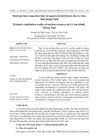 Đề tài Đánh giá thực trạng khai thác tài nguyên du lịch huyện đảo lý sơn, tỉnh Quảng Ngãi