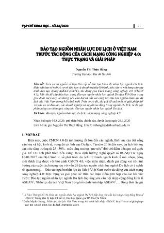 Đề tài Đào tạo nguồn nhân lực du lịch ở Việt Nam trước tác động của cách mạng công nghiệp 4.0: Thực trạng và giải pháp