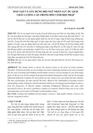 Đề tài Đào tạo và xây dựng đội ngũ nhân lực du lịch chất lượng cao trong bối cảnh hội nhập