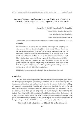 Đề tài Định hướng phát triển du lịch địa chất kết hợp với du lịch sinh thái ở khu vực Tam Giang – Bạch Mã, Thừa Thiên Huế