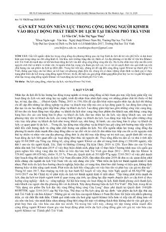 Đề tài Gắn kết nguồn nhân lực trong cộng đồng người Khmer vào hoạt động phát triển du lịch tại Thành phố Trà Vinh
