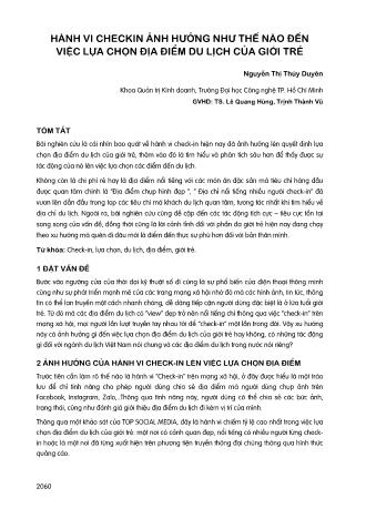Đề tài Hành vi checkin ảnh hưởng như thế nào đến việc lựa chọn địa điểm du lịch của giới trẻ - Nguyễn Thị Thùy Duyên