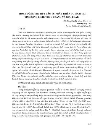 Đề tài Hoạt động thu hồi đầu tư phát triển du lich tại tỉnh Ninh Bình: Thực trạng và giải pháp