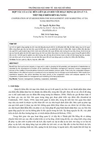 Đề tài Hợp tác của các bên liên quan đối với hoạt động quản lý và tiếp thị ở điểm đến Đà Nẵng - Nguyễn Thị Bích Thủy