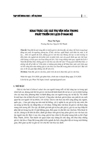 Đề tài Khai thác các giá trị văn hóa trong phát triển du lịch ở Nam Bộ