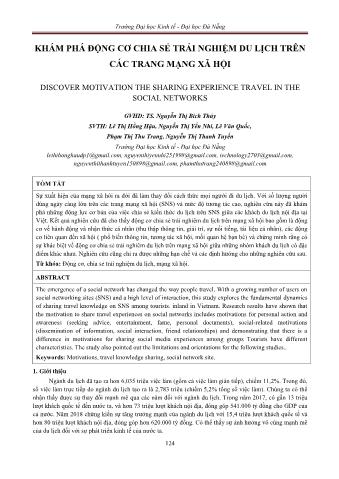 Đề tài Khám phá động cơ chia sẻ trải nghiệm du lịch trên các trang mạng xã hội