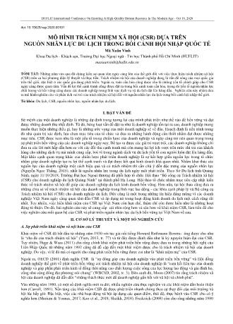 Đề tài Mô hình trách nhiệm xã hội (CSR) dựa trên nguồn nhân lực du lịch trong bối cảnh hội nhập quốc tế