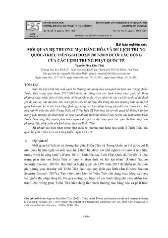 Đề tài Mối quan hệ thương mại hàng hóa và du lịch Trung Quốc - Triều Tiên giai đoạn 2017 - 2019 dưới tác động của các lệnh trừng phạt quốc tế