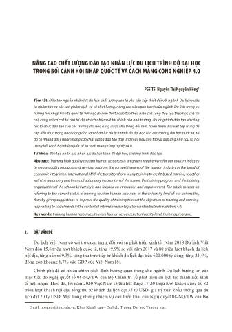 Đề tài Nâng cao chất lượng đào tạo nhân lực du lịch trình độ đại học trong bối cảnh hội nhập quốc tế và cách mạng công nghiệp 4.0