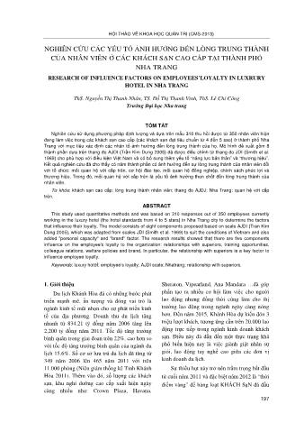 Đề tài Nghiên cứu các yếu tố ảnh hưởng đến lòng trung thành của nhân viên ở các khách sạn cao cấp tại Thành phố Nha Trang