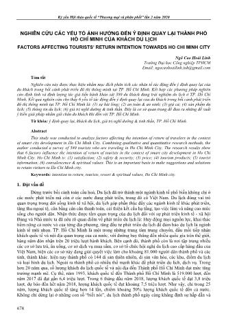 Đề tài Nghiên cứu các yếu tố ảnh hưởng đến ý định quay lại Thành phố Hồ Chí Minh của khách du lịch - Ngô Cao Hoài Linh