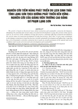 Đề tài Nghiên cứu tiềm năng phát triển du lịch sinh thái tỉnh Lạng Sơn theo hướng phát triển bền vững - Nghiên cứu của giảng viên trường cao đẳng sư phạm Lạng Sơn