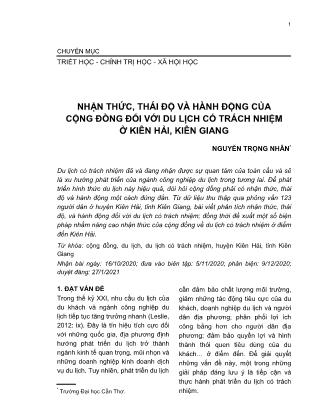 Đề tài Nhận thức, thái độ và hành động của cộng đồng đối với du lịch có trách nhiệm ở Kiên Hải, Kiên Giang