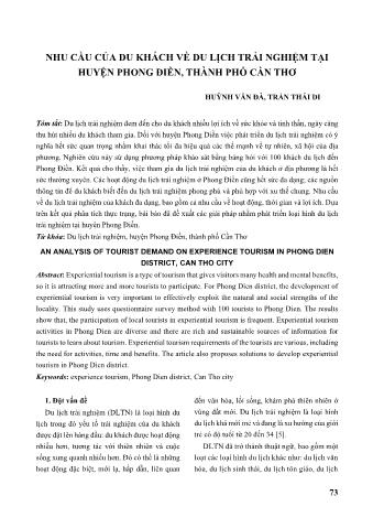 Đề tài Nhu cầu của du khách về du lịch trải nghiệm tại huyện phong điền, Thành phố Cần Thơ