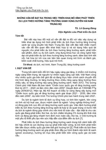 Đề tài Những vấn đề đặt ra trong việc triển khai mô hình phát triển du lịch theo hướng tăng trưởng xanh vùng Duyên Hải Nam Trung Bộ