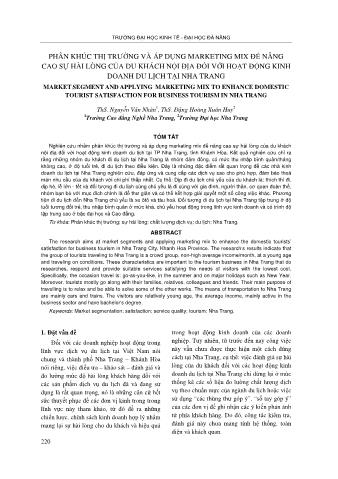 Đề tài Phân khúc thị trường và áp dụng marketing mix để nâng cao sự hài lòng của du khách nội địa đối với hoạt động kinh doanh du lịch tại Nha Trang
