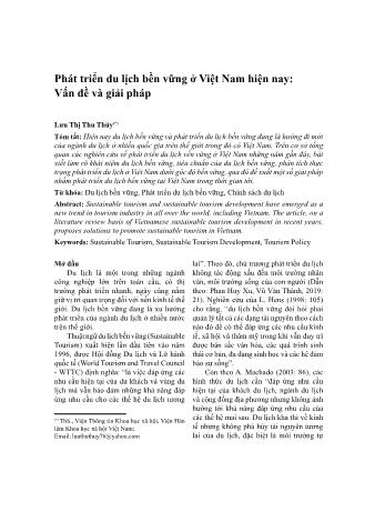 Đề tài Phát triển du lịch bền vững ở Việt Nam hiện nay: Vấn đề và giải pháp - Lưu Thị Thu Thủy