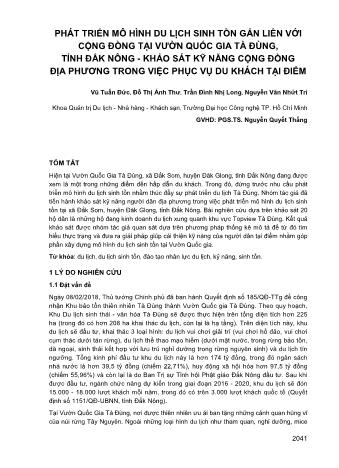 Đề tài Phát triển mô hình du lịch sinh tồn gắn liền với cộng đồng tại vườn quốc gia tà đùng, tỉnh Đắk Nông - Khảo sát kỹ năng cộng đồng địa phương trong việc phục vụ du khách tại điểm