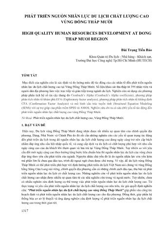 Đề tài Phát triển nguồn nhân lực du lịch chất lượng cao vùng Đồng Tháp Mười - Bùi Trọng Tiến Bảo