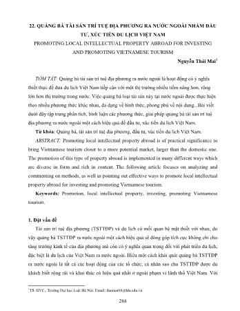 Đề tài Quảng bá tài sản trí tuệ địa phương ra nước ngoài nhằm đầu tư, xúc tiến du lịch Việt Nam
