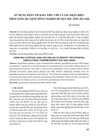 Đề tài Sử dụng phân tích đa tiêu chí và GIS nhận diện tiềm năng du lịch nông nghiệp huyện Sóc Sơn, Hà Nội
