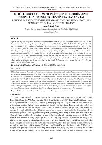 Đề tài Sự hài lòng của cư dân với phát triển du lịch bền vững: Trường hợp huyện long điền, tỉnh bà rịa vũng tàu