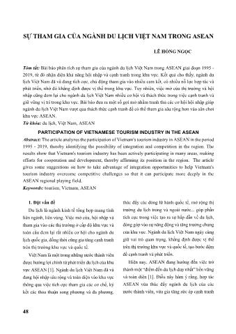 Đề tài Sự tham gia của ngành du lịch Việt Nam trong ASEAN - Lê Hồng Ngọc