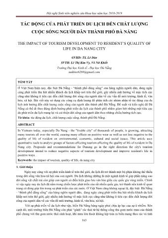 Đề tài Tác động của phát triển du lịch đến chất lượng cuộc sống người dân Thành phố Đà Nẵng